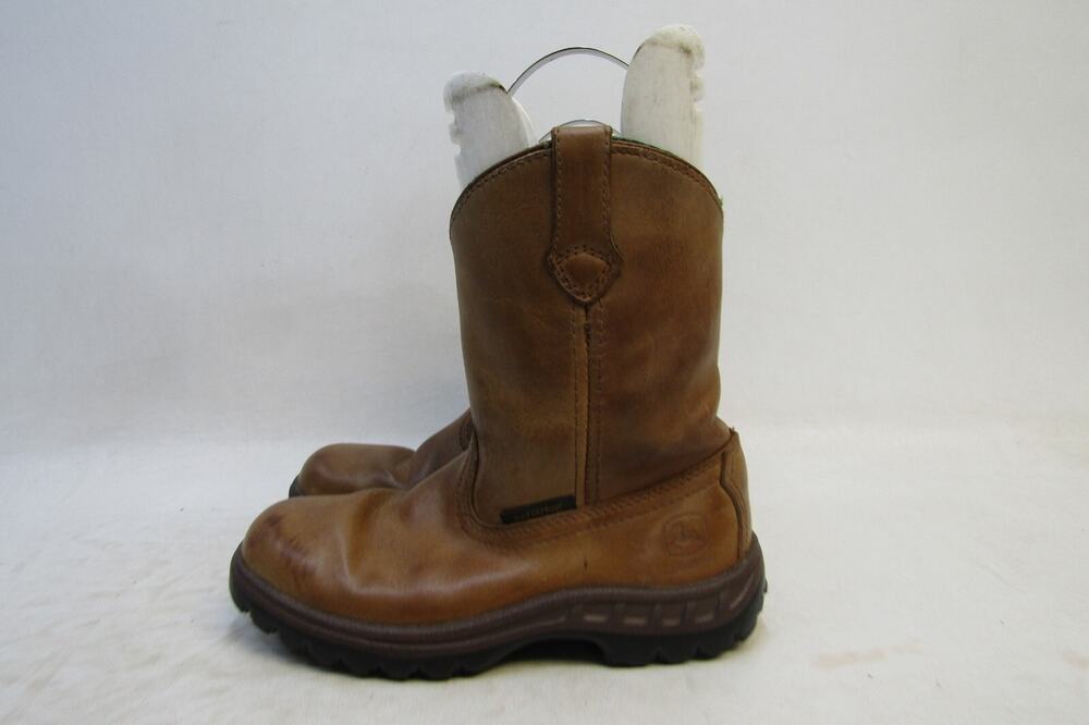 John Deere Youth Size 2 Brown Leather Waterproof Cowboy Western Boots
